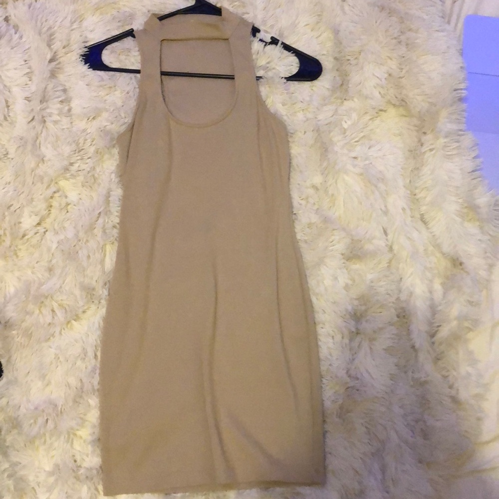 LA Hearts nude high neck fitted mini dress